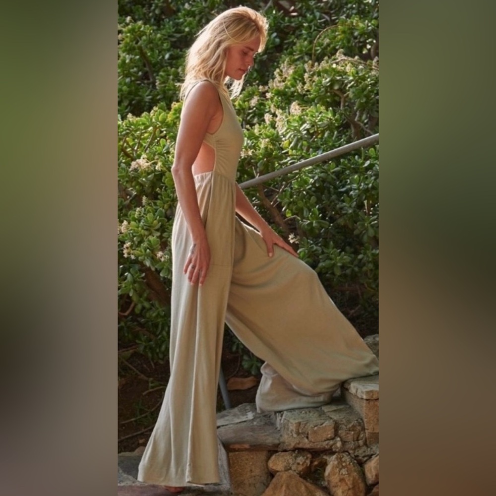 Sleeveless Open-Back Wide-Leg Jumpsuit in Sand